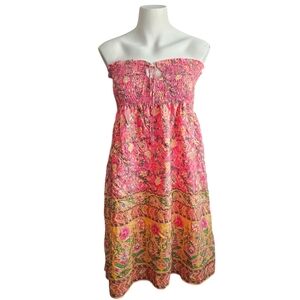 Calypso Christiane Celle 100% Silk Strapless Dress Pink Floral Medium
